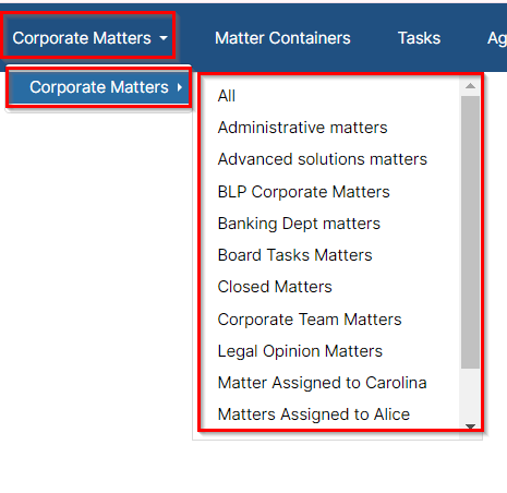 Example of Matter Advanced Menu Items