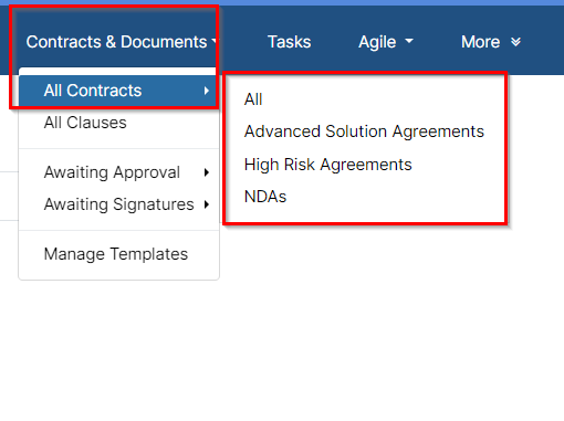 Example of Contracts Advanced Menu Items